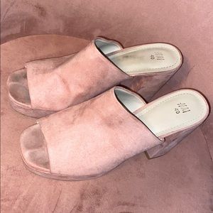 Suede Open Toe Slip Ons